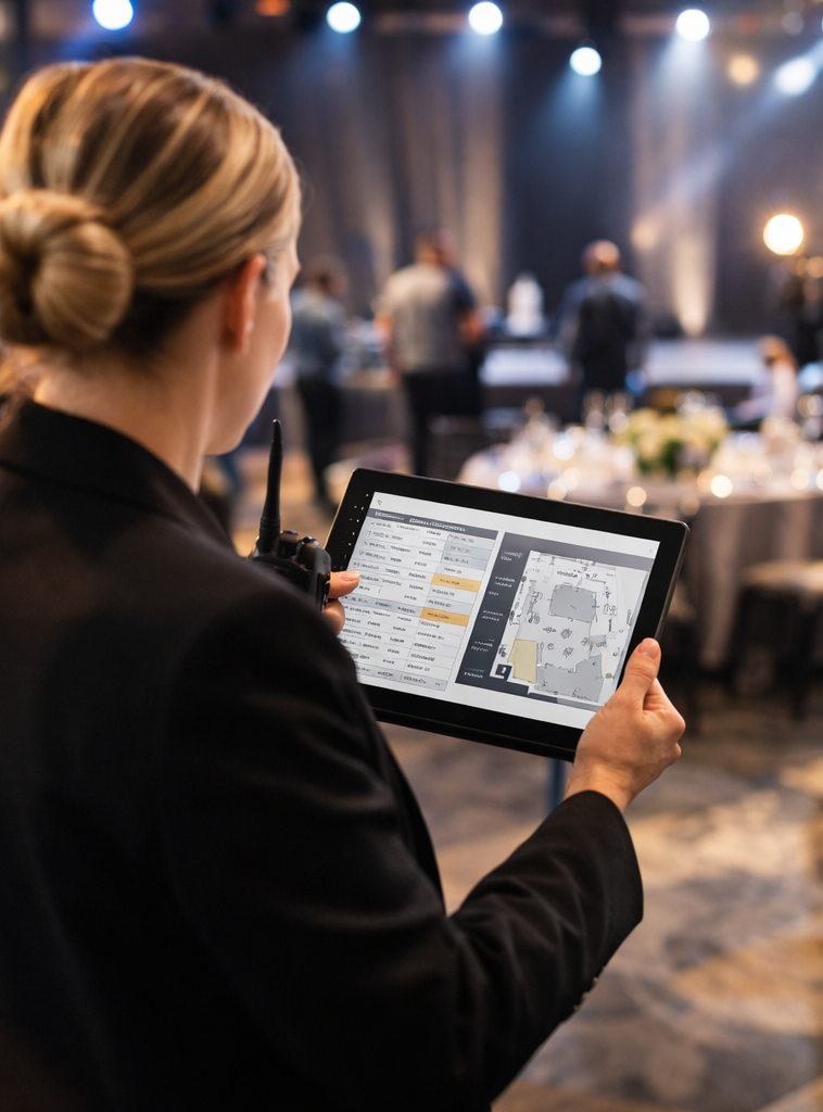 Meeting logistics planning session for a Columbus corporate event